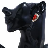 Zinc Alloy Rhinestone Stud Earring, gold color plated, for woman & with rhinestone, red 