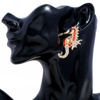 Zinc alliage strass Stud Earring, alliage de zinc, Placage de couleur d'or, pour femme & avec strass, rouge Vendu par paire