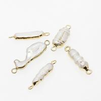 Brass Connector, Freshwater Pearl, with Brass, gold color plated, DIY & 1/1 loop, white, 5x28- 