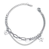 Stainless Steel Charm Bracelet, polished, for woman Approx 7.6 Inch 