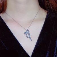 Harz Messing Halskette, silberfarben plattiert, für Frau & mit Strass, 20x44mm, Länge:17.7 ZollInch, verkauft von Strang