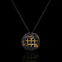 Rhinestone Brass Necklace, gun black plated, for woman & with rhinestone .7 Inch 