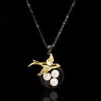 Brass Jewelry Necklace, with Plastic Pearl, gun black plated, for woman, white .7 Inch 