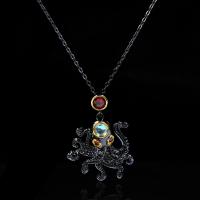 Rhinestone Brass Necklace, gun black plated, for woman & with rhinestone .7 Inch 
