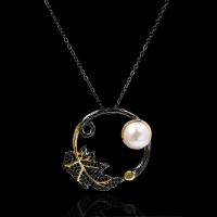 Латунное Ожерелье Горного Хрусталя, Латунь, с Пресноводные жемчуги, пистолет черный покрытием, Женский & со стразами, белый длина:17.7 дюймовый, продается Strand