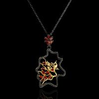 Rhinestone Brass Necklace, gun black plated, for woman & with rhinestone, gold .7 Inch 