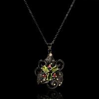 Rhinestone Brass Necklace, gun black plated, for woman & with rhinestone, multi-colored .7 Inch 