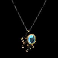 Rhinestone Brass Necklace, gun black plated, for woman & with rhinestone, blue .7 Inch 