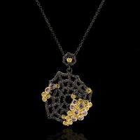 Rhinestone Brass Necklace, gun black plated, for woman & with rhinestone, gold .7 Inch 