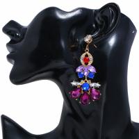 Zinc Alloy Rhinestone Drop Earring, with Rhinestone, gold color plated, for woman, multi-colored 