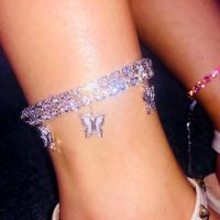 Zinc Alloy Anklet, with Rhinestone, plated, for woman .8 Inch 