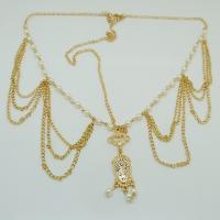 Zinc Alloy Head Chain, with Plastic Pearl, gold color plated, for woman & with rhinestone .47 Inch 