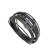 Men Bracelet, Stainless Steel, with PU Leather, fashion jewelry, black 