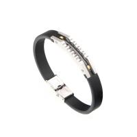 Men Bracelet, Stainless Steel, with leather cord, fashion jewelry, black 