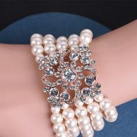 Plastic Pearl Bracelets, with Rhinestone, Round, fashion jewelry & multilayer & for woman, white, 80mm 