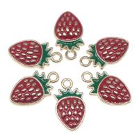 Zinc Alloy Enamel Pendants, Strawberry, plated, DIY, red, 18*10*3mm 