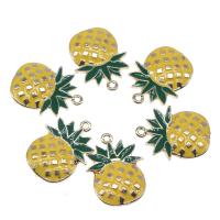 Zinc Alloy Enamel Pendants, Pineapple, plated, DIY, yellow, 28*29*3mm 