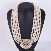Glass Pearl Sweater Chain Necklace, with Rhinestone, Round, fashion jewelry & multilayer & for woman 880mm 
