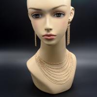 Brass Jewelry Set, earring & necklace, Tassel, plated, fashion jewelry & multilayer & for woman, golden, 455*300*55mm 