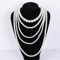 Collier en perles de verre Pull, Rond, bijoux de mode & multicouche & pour femme, blanc, 626mm, Vendu par brin