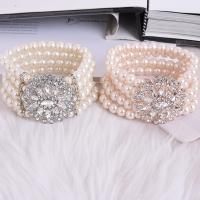 Glass Pearl Jewelry Bracelets, with Rhinestone, Round, plated, fashion jewelry & multilayer & for woman 8mm 