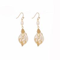 Plastic Pearl Zinc Alloy Earring, ABS Plastic Pearl, with Golden Threads, plated, for woman, white 