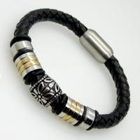 Men Bracelet, PU Leather, with Stainless Steel, plated, adjustable & for man, 215mm, 13mm, 12mm, 8mm 