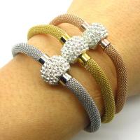 Stainless Steel Bangle, plated, mesh chain & for woman & with rhinestone 195mm 