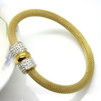 Stainless Steel Bangle, plated, mesh chain & for woman & with rhinestone Inner Approx 60mm 