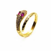Латунь Манжеты палец кольцо, Змея, плакирован золотом, Регулируемый & инкрустированное микро кубического циркония, Много цветов для выбора, 9mm, продается PC