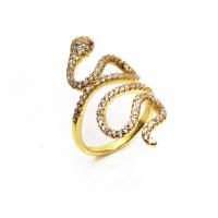 Латунь Манжеты палец кольцо, Змея, плакирован золотом, Регулируемый & инкрустированное микро кубического циркония, 35mm, продается PC