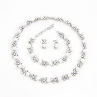 Rhinestone Zinc Alloy Jewelry Set, Stud Earring & necklace spinning loom tool & bracelet, with Plastic Pearl, plated, for woman & with rhinestone 30mm 