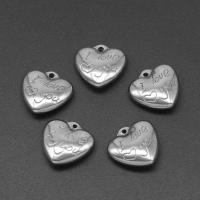 pendentifs de cœur en inox , acier inoxydable, coeur, moulage sous pression, DIY, argent, 15*16*5mm Environ 1mm, Vendu par PC