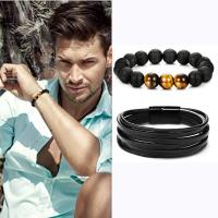 Lava Bead Bracelet, with Zinc Alloy, plated, fashion jewelry & for man, black, 12mm .9 Inch 