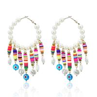 Polymer Clay Drop Earring, with ABS Plastic Pearl, for woman, multi-colored 