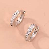 Zinc Alloy Huggie Hoop Earring, platinum color plated, for woman & with rhinestone 