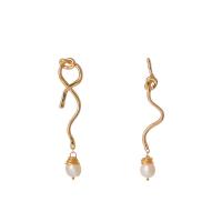 Asymmetric Earrings, Zinc Alloy, with Plastic Pearl, gold color plated, for woman  