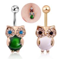 Stainless Steel Belly Ring, Zinc Alloy, with 316L Stainless Steel, Owl, plated, with rhinestone 5mm,1.6*11mm 