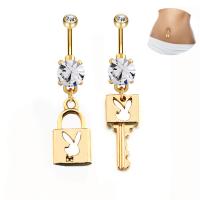Stainless Steel Belly Ring, Zinc Alloy, with 316L Stainless Steel, gold color plated & with rhinestone, 5mm,1.6*10mm 