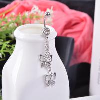 Stainless Steel Belly Ring, Zinc Alloy, with 316L Stainless Steel, Butterfly, plated, with rhinestone, 5mm,1.6*10mm 