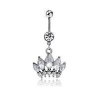 Stainless Steel Belly Ring, Zinc Alloy, with 316L Stainless Steel, Crown, plated, with rhinestone, 39mm 