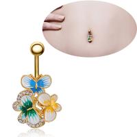 Stainless Steel Belly Ring, Zinc Alloy, with 316L Stainless Steel, Flower, plated, enamel & with rhinestone 