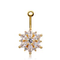Stainless Steel Belly Ring, Zinc Alloy, with 316L Stainless Steel, Flower, plated, with rhinestone 5mm,1.6*11mm 
