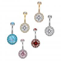 Stainless Steel Belly Ring, Zinc Alloy, with 316L Stainless Steel, Flower, plated, micro pave cubic zirconia 
