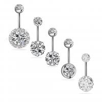 Stainless Steel Belly Ring, plated, 5 pieces & micro pave cubic zirconia 1.6mm,10mm 