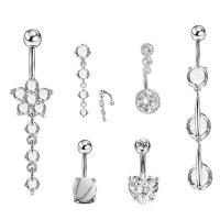 Stainless Steel Belly Ring, plated, 6 pieces & micro pave cubic zirconia 5mm 