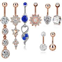 Stainless Steel Belly Ring, plated, 8 pieces & with rhinestone 