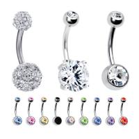 Stainless Steel Belly Ring, Zinc Alloy, with 316L Stainless Steel, plated, 12 pieces & with rhinestone, mixed colors, 1.6*10*5MM 