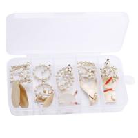Zinc Alloy Earring Finding Set, with Plastic Box & Plastic Pearl, Rectangle, gold color plated, DIY 