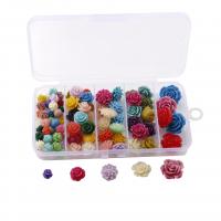 Blume Harz Perlen, Kunstharz, mit Kunststoff Kasten, Rechteck, DIY, 130x70x20mm, 90PCs/Box, verkauft von Box